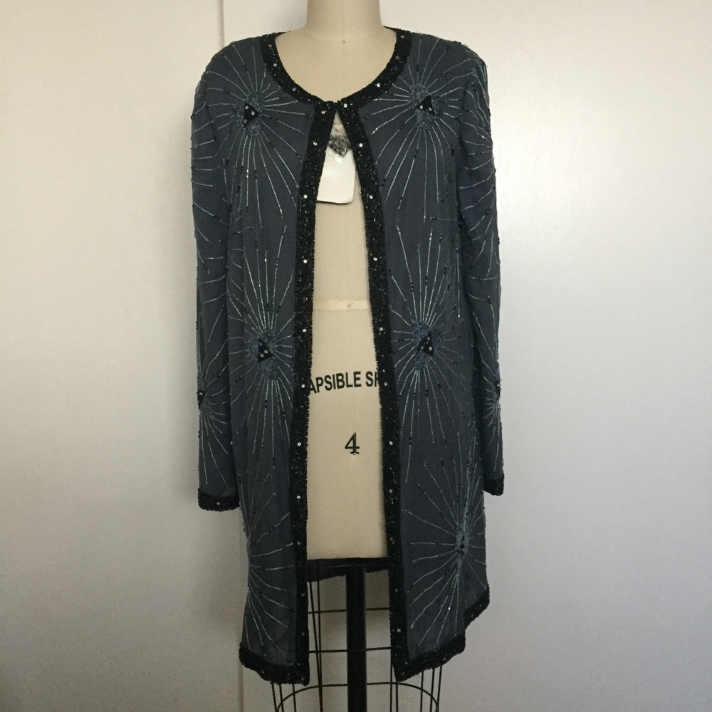 NWT Vintage Brenda's Silk Beaded Cover-Up/Cardigan